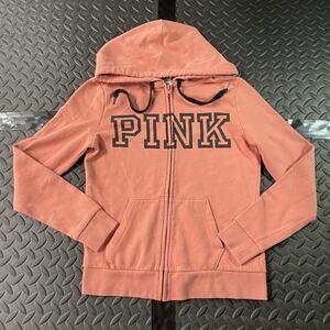 Victoria's Secret PINK Hoodie Womens XS Pink Full Zip Fleece Sweatshirt Logo